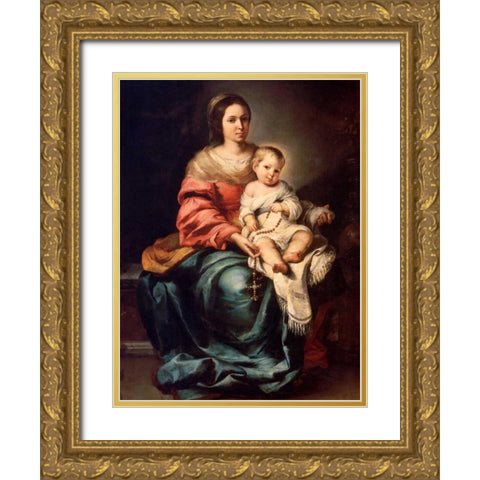Madonna del Rosario Gold Ornate Wood Framed Art Print with Double Matting by Murillo, Bartolome Esteban