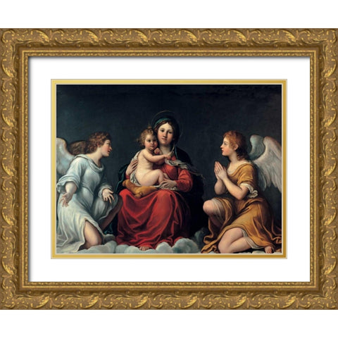Madonna con Bambino ed angeli Gold Ornate Wood Framed Art Print with Double Matting by Albani, Francesco