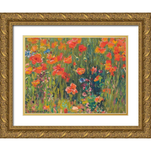 Poppies Gold Ornate Wood Framed Art Print with Double Matting by Vonnoh, Robert William