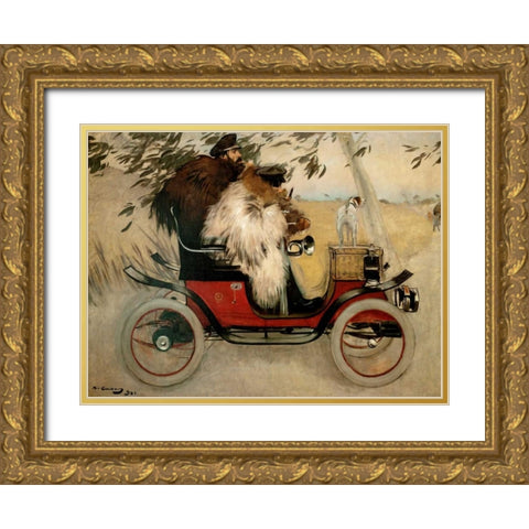 Ramon Casas and Pere Romeu in an Automobile Gold Ornate Wood Framed Art Print with Double Matting by Casas, Ramon