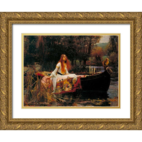The Lady of Shalott Gold Ornate Wood Framed Art Print with Double Matting by Waterhouse, John William