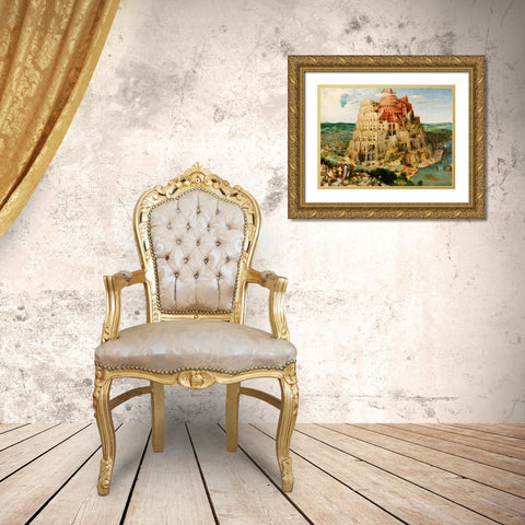 The Tower of Babel  Gold Ornate Wood Framed Art Print with Double Matting by Bruegel the Elder, Pieter