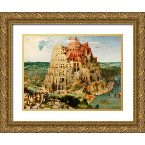 The Tower of Babel  Gold Ornate Wood Framed Art Print with Double Matting by Bruegel the Elder, Pieter