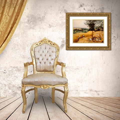 The Harvesters Gold Ornate Wood Framed Art Print with Double Matting by Bruegel the Elder, Pieter