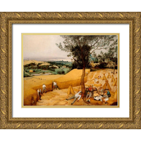 The Harvesters Gold Ornate Wood Framed Art Print with Double Matting by Bruegel the Elder, Pieter