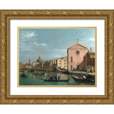 The Grand Canal facing Santa Croce, Venice Gold Ornate Wood Framed Art Print with Double Matting by Follower of Canaletto