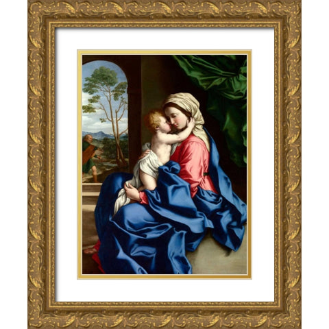 The Virgin and Child embracing Gold Ornate Wood Framed Art Print with Double Matting by Sassoferrato