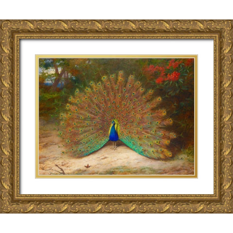 Peacock and Peacock Butterfly Gold Ornate Wood Framed Art Print with Double Matting by Thorburn, Archibald