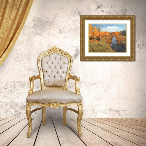 Golden Autumn Gold Ornate Wood Framed Art Print with Double Matting by Levitan, Isaac