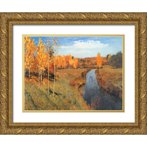 Golden Autumn Gold Ornate Wood Framed Art Print with Double Matting by Levitan, Isaac