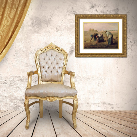 Gleaners Gold Ornate Wood Framed Art Print with Double Matting by Millet, Jean-Francois