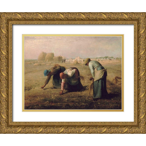 Gleaners Gold Ornate Wood Framed Art Print with Double Matting by Millet, Jean-Francois