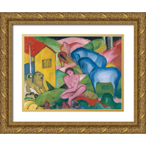 Der Traum Gold Ornate Wood Framed Art Print with Double Matting by Marc, Franz