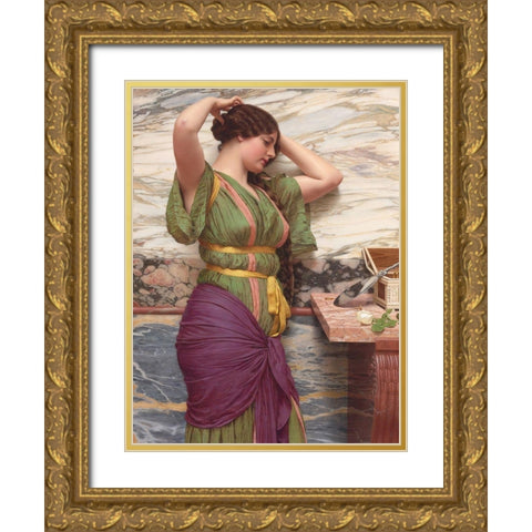 A Fair Reflection Gold Ornate Wood Framed Art Print with Double Matting by Godward, John William