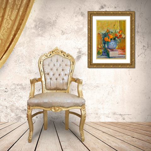 Renoncules au vase bleu Gold Ornate Wood Framed Art Print with Double Matting by Bonnard, Pierre