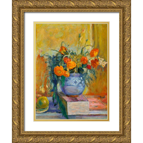 Renoncules au vase bleu Gold Ornate Wood Framed Art Print with Double Matting by Bonnard, Pierre