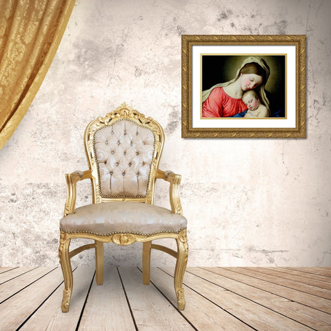 Beata Vergine con Bambino Gold Ornate Wood Framed Art Print with Double Matting by Sassoferrato