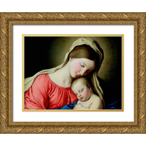 Beata Vergine con Bambino Gold Ornate Wood Framed Art Print with Double Matting by Sassoferrato