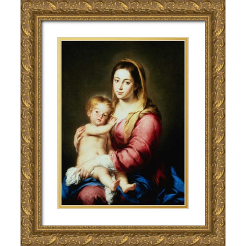 The Virgin and Child Gold Ornate Wood Framed Art Print with Double Matting by Murillo, Bartolome Esteban