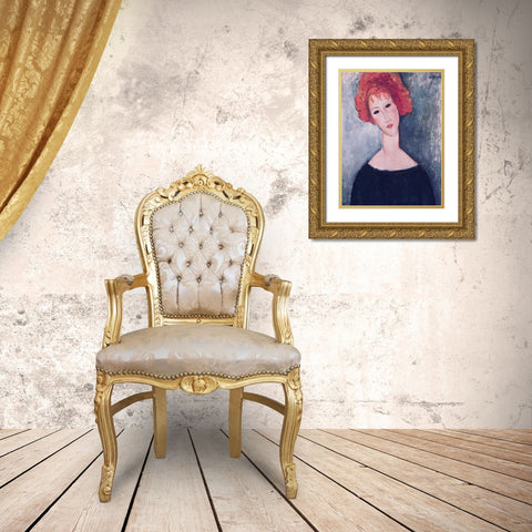 Red Head Gold Ornate Wood Framed Art Print with Double Matting by Modigliani, Amedeo