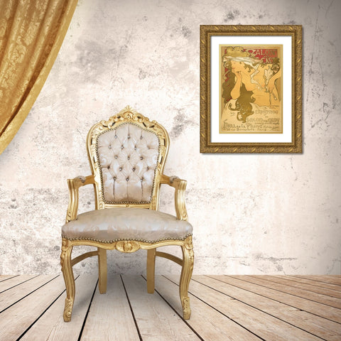 Salon de scent Gold Ornate Wood Framed Art Print with Double Matting by Mucha, Alphonse