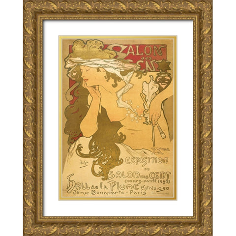 Salon de scent Gold Ornate Wood Framed Art Print with Double Matting by Mucha, Alphonse