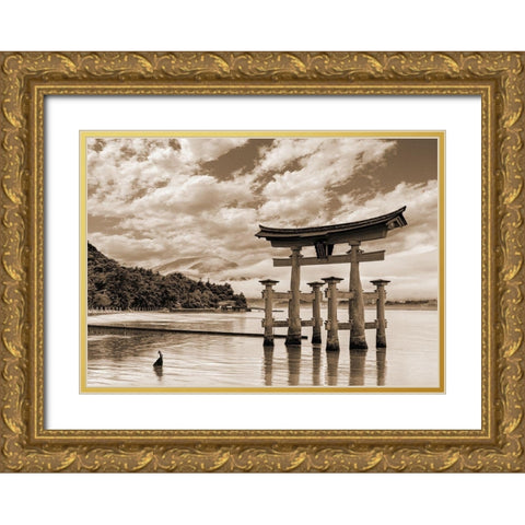 Itsukushima Shrine-Hiroshima-Japan (BW) Gold Ornate Wood Framed Art Print with Double Matting by Pangea Images
