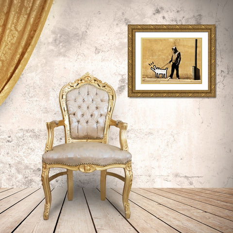 Grange Road Bermondsey London-graffiti attributed to Banksy Gold Ornate Wood Framed Art Print with Double Matting by Anonymous