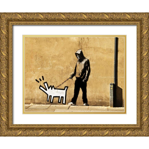 Grange Road Bermondsey London-graffiti attributed to Banksy Gold Ornate Wood Framed Art Print with Double Matting by Anonymous