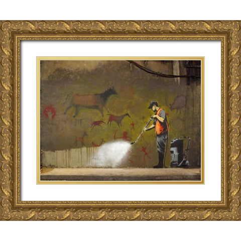 Leake Street London-graffiti attributed to Banksy Gold Ornate Wood Framed Art Print with Double Matting by Anonymous