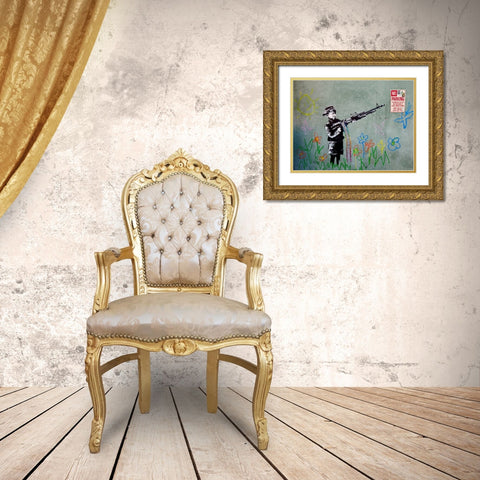 Westwood Los Angeles-graffiti attributed to Banksy Gold Ornate Wood Framed Art Print with Double Matting by Anonymous