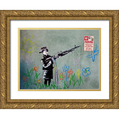 Westwood Los Angeles-graffiti attributed to Banksy Gold Ornate Wood Framed Art Print with Double Matting by Anonymous