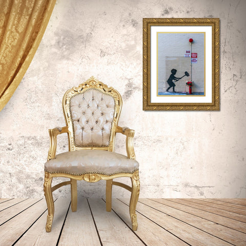 79th Street-Broadway NYC-graffiti attributed to Banksy Gold Ornate Wood Framed Art Print with Double Matting by Anonymous
