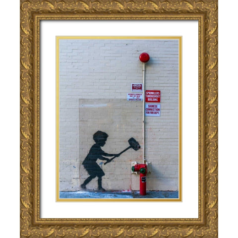 79th Street-Broadway NYC-graffiti attributed to Banksy Gold Ornate Wood Framed Art Print with Double Matting by Anonymous