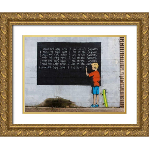 New Orleans-graffiti attributed to Banksy Gold Ornate Wood Framed Art Print with Double Matting by Anonymous