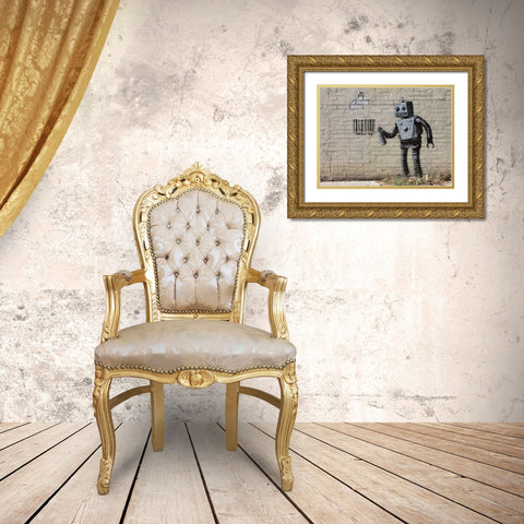 Stillwell Avenue Coney Island NYC-graffiti attributed to Banksy Gold Ornate Wood Framed Art Print with Double Matting by Anonymous