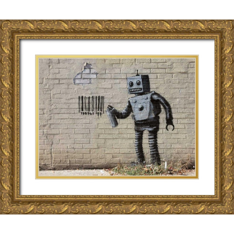 Stillwell Avenue Coney Island NYC-graffiti attributed to Banksy Gold Ornate Wood Framed Art Print with Double Matting by Anonymous