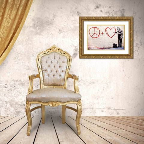 Erie and Mission Street, San Francisco (graffiti attributed to Banksy) Gold Ornate Wood Framed Art Print with Double Matting by Anonymous (attributed to Banksy)