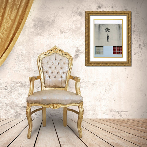 Building in Bristol (graffiti attributed to Banksy) Gold Ornate Wood Framed Art Print with Double Matting by Anonymous (attributed to Banksy)