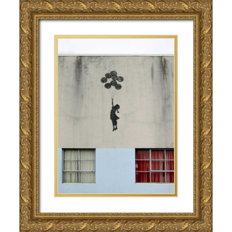 Building in Bristol (graffiti attributed to Banksy) Gold Ornate Wood Framed Art Print with Double Matting by Anonymous (attributed to Banksy)