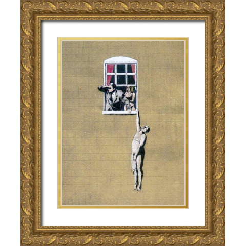 Park Street, Bristol (graffiti attributed to Banksy) Gold Ornate Wood Framed Art Print with Double Matting by Anonymous (attributed to Banksy)