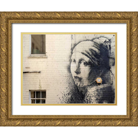 Hanover Place, Bristol (graffiti attributed to Banksy) Gold Ornate Wood Framed Art Print with Double Matting by Anonymous (attributed to Banksy)