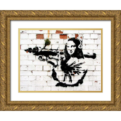 Noel Street, Soho, London (graffiti attributed to Banksy) Gold Ornate Wood Framed Art Print with Double Matting by Anonymous (attributed to Banksy)