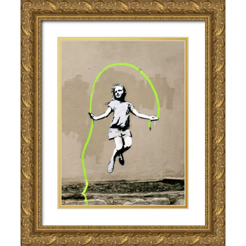 Girl – North 6th Avenue, NYC (graffiti attributed to Banksy) Gold Ornate Wood Framed Art Print with Double Matting by Anonymous (attributed to Banksy)
