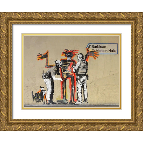 Outside Barbican Centre, London Gold Ornate Wood Framed Art Print with Double Matting by Anonymous (attributed to Banksy)