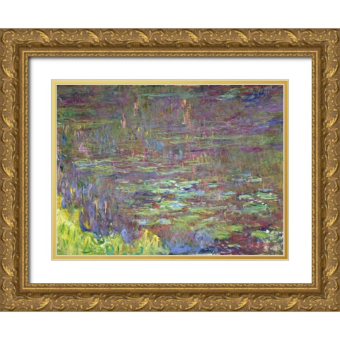 Detail of Waterlilies at Sunset Gold Ornate Wood Framed Art Print with Double Matting by Monet, Claude