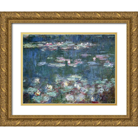 Water-Lilies Gold Ornate Wood Framed Art Print with Double Matting by Monet, Claude