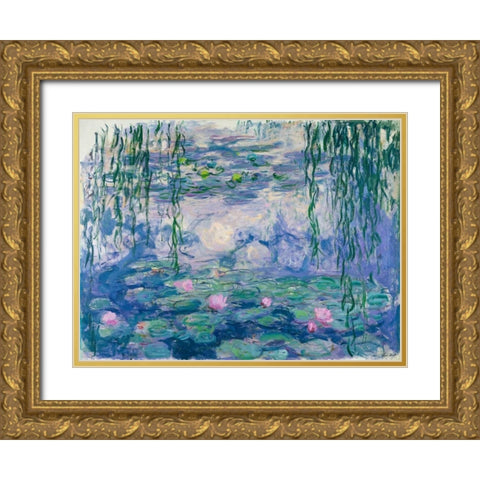 Waterlilies Gold Ornate Wood Framed Art Print with Double Matting by Monet, Claude