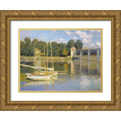 The Bridge at Argenteuil Gold Ornate Wood Framed Art Print with Double Matting by Monet, Claude