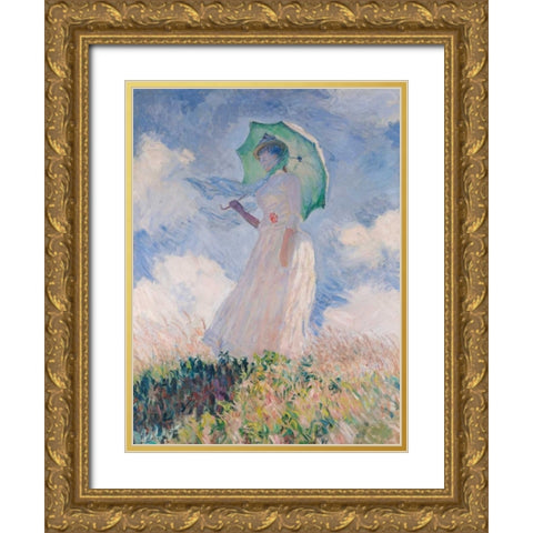 Woman with Parasol-Left Gold Ornate Wood Framed Art Print with Double Matting by Monet, Claude